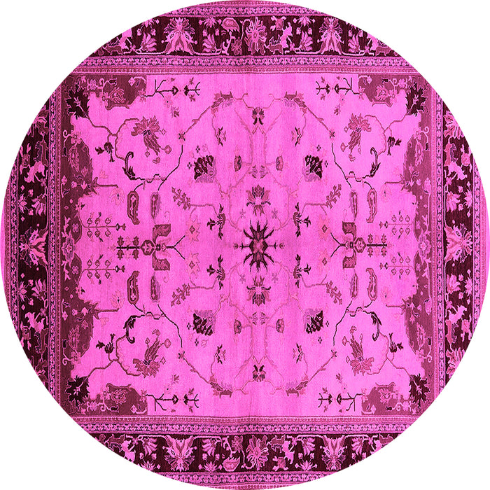 Round Machine Washable Oriental Pink Traditional Rug, wshurb901pnk