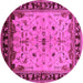 Round Machine Washable Oriental Pink Traditional Rug, wshurb901pnk