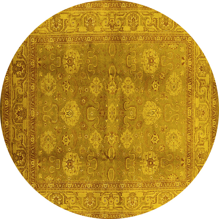 Round Machine Washable Oriental Yellow Traditional Rug, wshurb902yw
