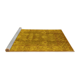 Sideview of Machine Washable Oriental Yellow Traditional Rug, wshurb902yw