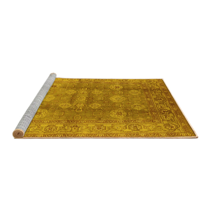 Sideview of Machine Washable Oriental Yellow Traditional Rug, wshurb902yw