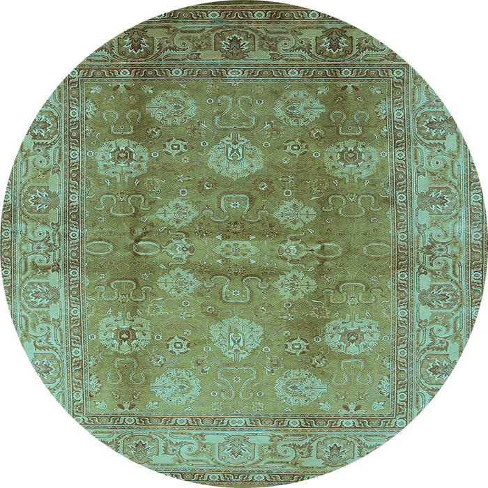 Round Machine Washable Oriental Light Blue Traditional Rug, wshurb902lblu