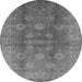 Round Machine Washable Oriental Gray Traditional Rug, wshurb902gry