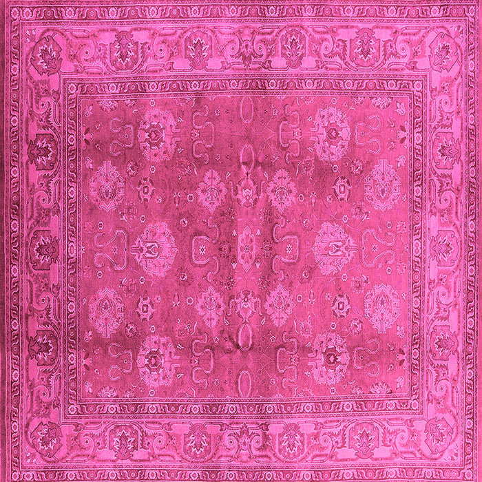 Square Machine Washable Oriental Pink Traditional Rug, wshurb902pnk