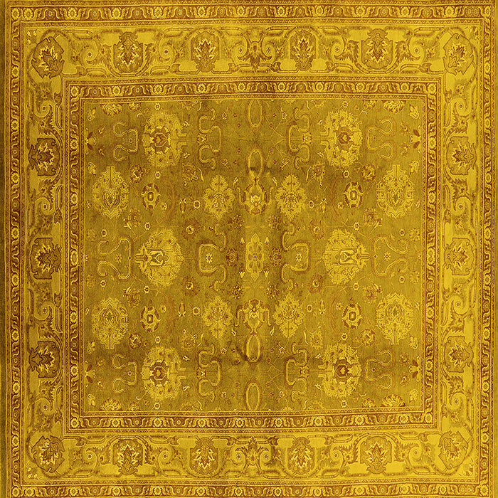 Square Machine Washable Oriental Yellow Traditional Rug, wshurb902yw