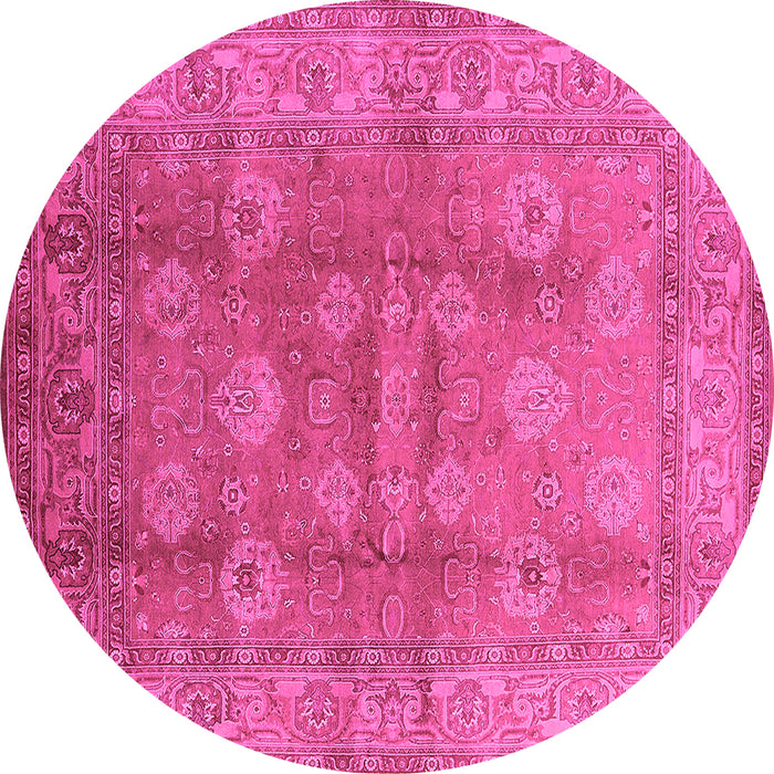 Round Machine Washable Oriental Pink Traditional Rug, wshurb902pnk