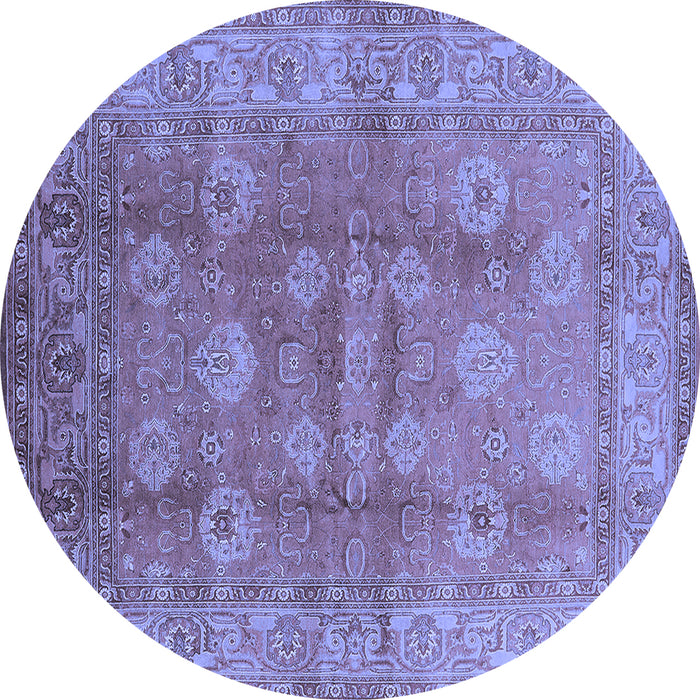 Round Machine Washable Oriental Blue Traditional Rug, wshurb902blu