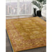 Mid-Century Modern Yellow Oriental Rug in Family Room, urb902