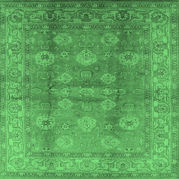 Square Machine Washable Oriental Emerald Green Traditional Area Rugs, wshurb902emgrn