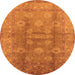 Round Machine Washable Oriental Orange Traditional Area Rugs, wshurb902org