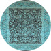 Round Machine Washable Oriental Light Blue Industrial Rug, wshurb903lblu