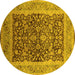 Round Machine Washable Oriental Yellow Industrial Rug, wshurb903yw