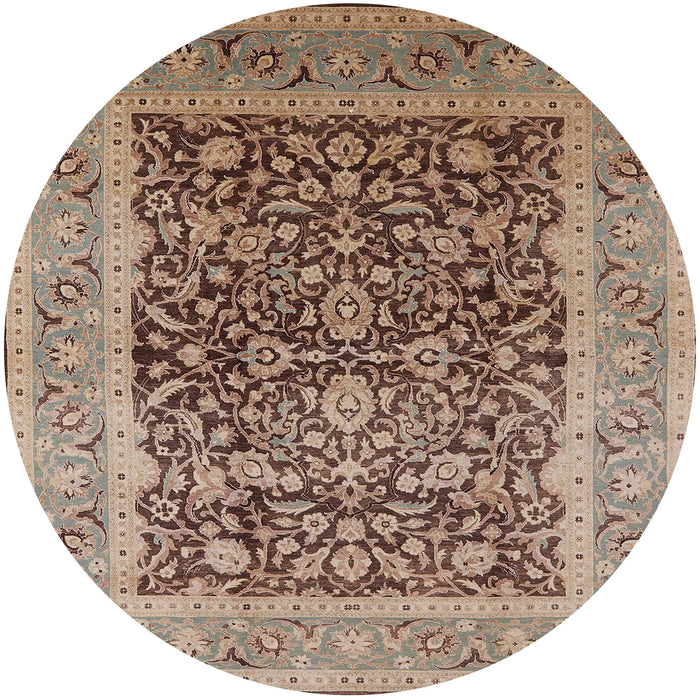 Round Mid-Century Modern Chestnut Brown Oriental Rug, urb903