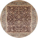 Round Mid-Century Modern Chestnut Brown Oriental Rug, urb903