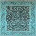 Square Machine Washable Oriental Light Blue Industrial Rug, wshurb903lblu