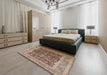 Mid-Century Modern Chestnut Brown Oriental Rug in a Bedroom, urb903