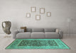 Machine Washable Oriental Turquoise Industrial Area Rugs in a Living Room,, wshurb903turq