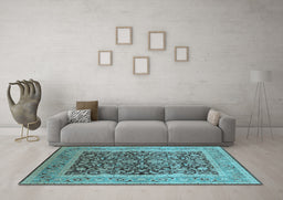 Machine Washable Oriental Light Blue Industrial Rug in a Living Room, wshurb903lblu