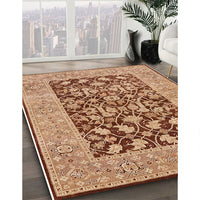 Mid-Century Modern Mahogany Brown Oriental Rug, urb904