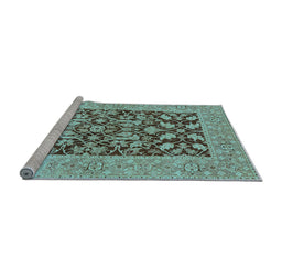 Sideview of Machine Washable Oriental Light Blue Traditional Rug, wshurb904lblu