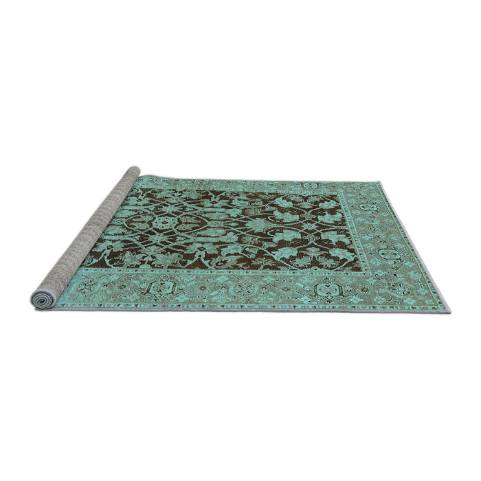 Sideview of Machine Washable Oriental Light Blue Traditional Rug, wshurb904lblu