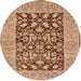 Round Mid-Century Modern Mahogany Brown Oriental Rug, urb904