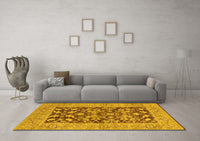 Machine Washable Oriental Yellow Traditional Rug, wshurb904yw