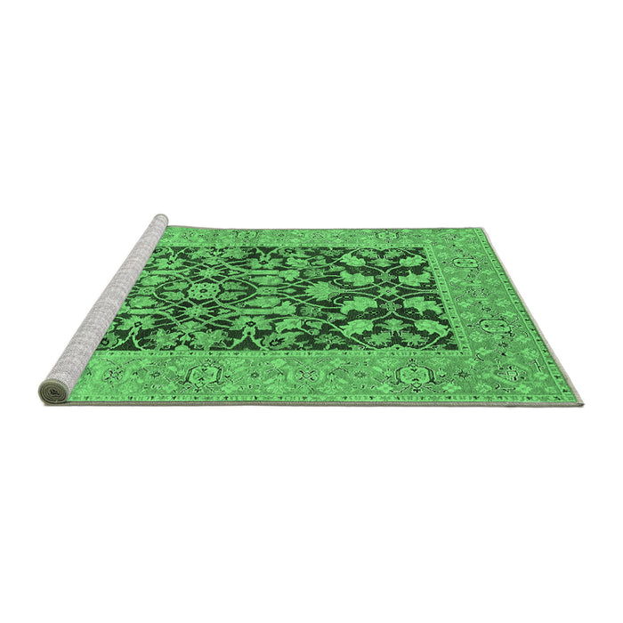 Sideview of Machine Washable Oriental Emerald Green Traditional Area Rugs, wshurb904emgrn