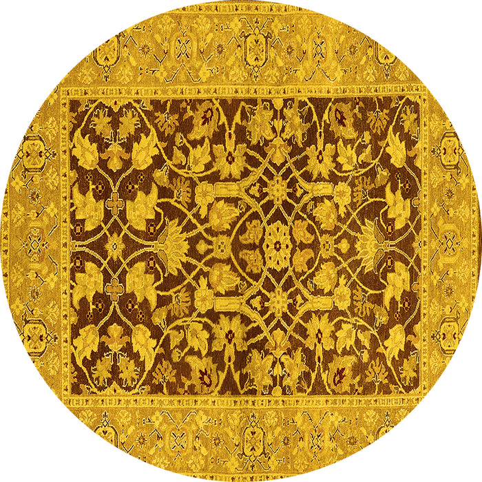Round Oriental Yellow Traditional Rug, urb904yw