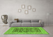 Machine Washable Oriental Green Traditional Area Rugs in a Living Room,, wshurb904grn