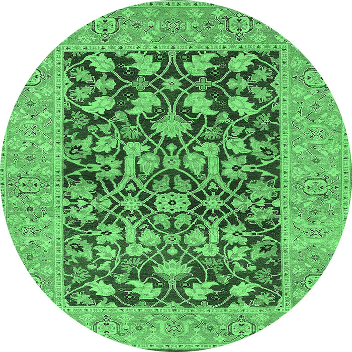 Round Machine Washable Oriental Emerald Green Traditional Area Rugs, wshurb904emgrn