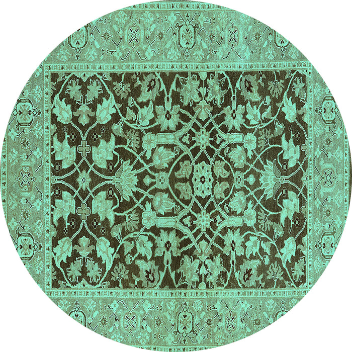 Round Machine Washable Oriental Turquoise Traditional Area Rugs, wshurb904turq