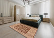 Mid-Century Modern Mahogany Brown Oriental Rug in a Bedroom, urb904