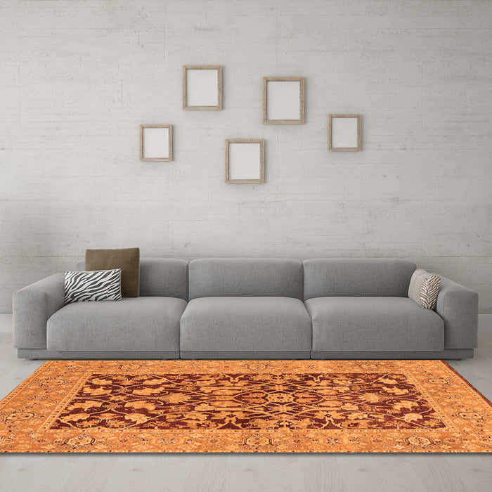 Machine Washable Oriental Orange Traditional Area Rugs in a Living Room, wshurb904org