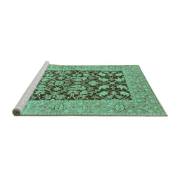Sideview of Machine Washable Oriental Turquoise Traditional Area Rugs, wshurb904turq