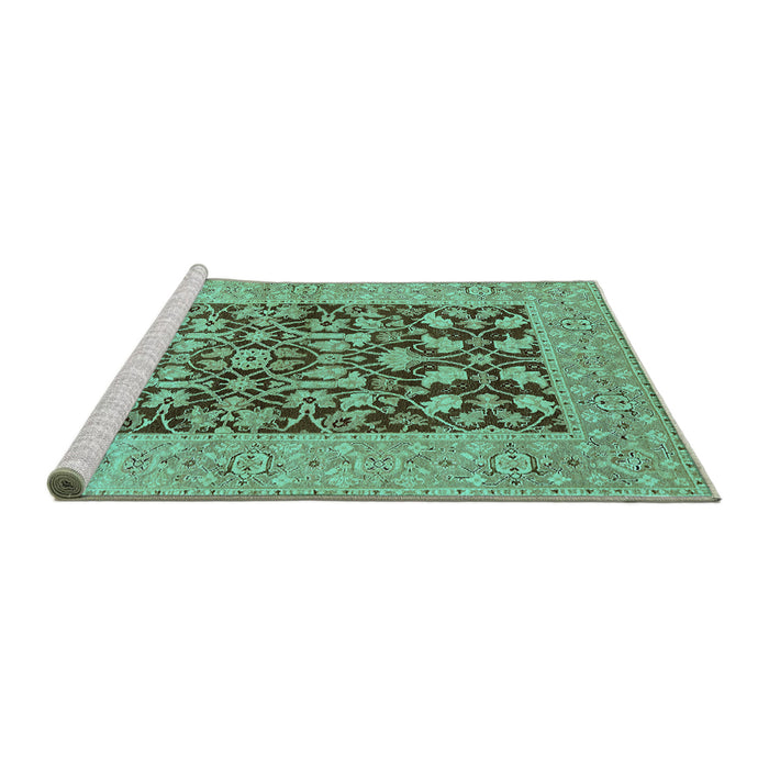 Sideview of Machine Washable Oriental Turquoise Traditional Area Rugs, wshurb904turq