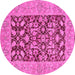 Round Machine Washable Oriental Pink Traditional Rug, wshurb904pnk