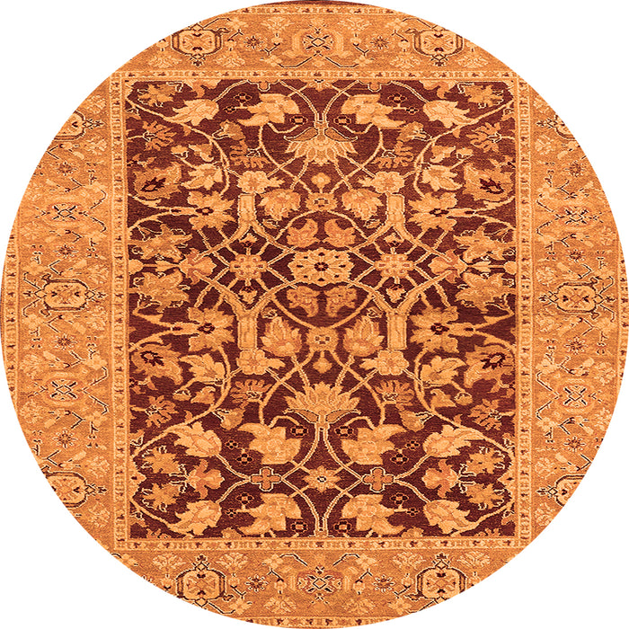 Round Machine Washable Oriental Orange Traditional Area Rugs, wshurb904org