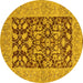 Round Machine Washable Oriental Yellow Traditional Rug, wshurb904yw