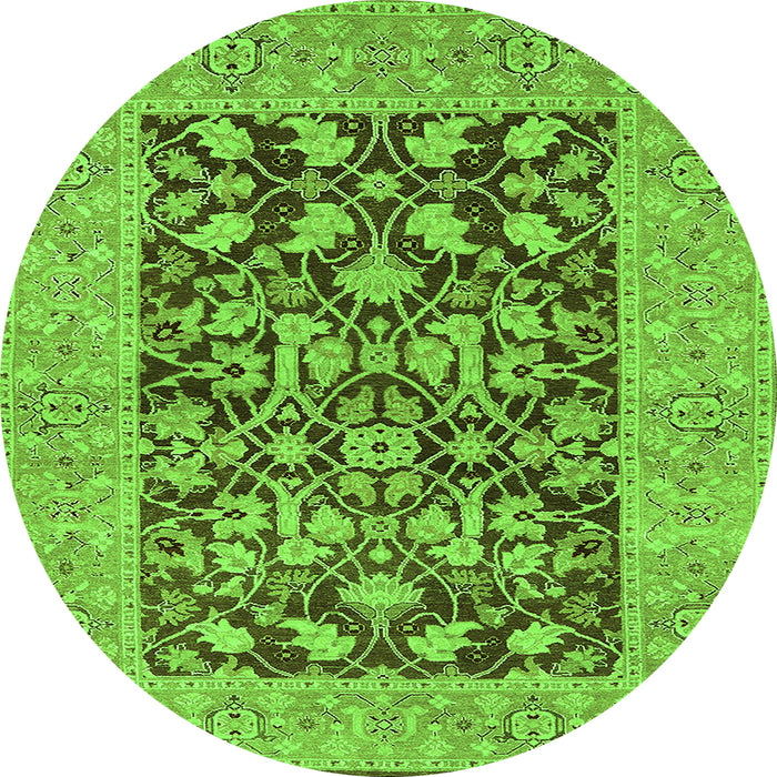 Round Machine Washable Oriental Green Traditional Area Rugs, wshurb904grn