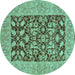 Round Oriental Turquoise Traditional Rug, urb904turq