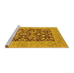 Sideview of Machine Washable Oriental Yellow Traditional Rug, wshurb904yw