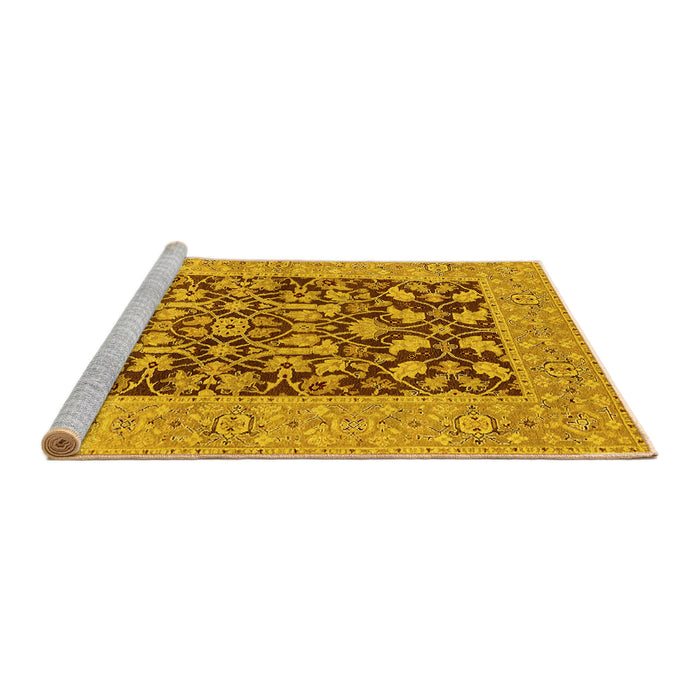Sideview of Machine Washable Oriental Yellow Traditional Rug, wshurb904yw