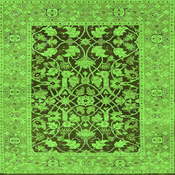 Square Machine Washable Oriental Green Traditional Area Rugs, wshurb904grn