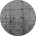 Round Machine Washable Oriental Gray Industrial Rug, wshurb905gry