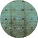 Round Machine Washable Oriental Light Blue Industrial Rug, wshurb905lblu