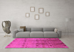 Machine Washable Oriental Pink Industrial Rug in a Living Room, wshurb905pnk