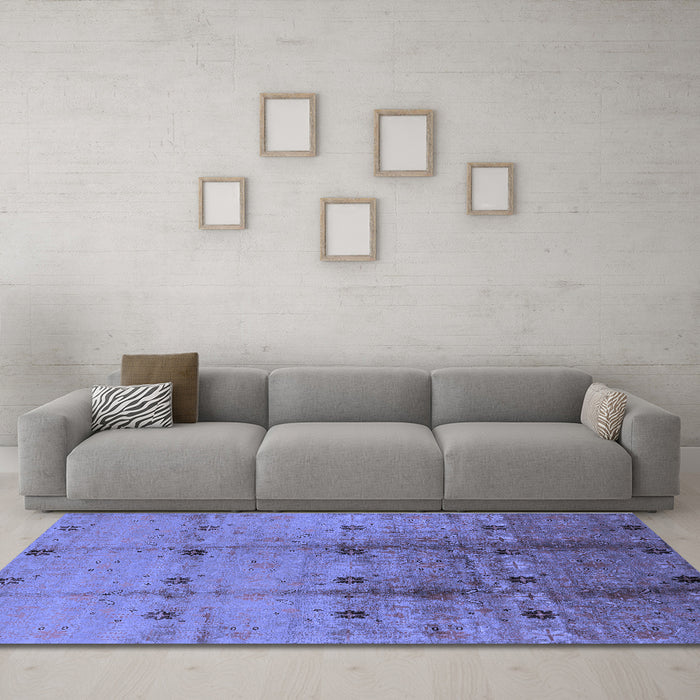 Machine Washable Oriental Blue Industrial Rug in a Living Room, wshurb905blu