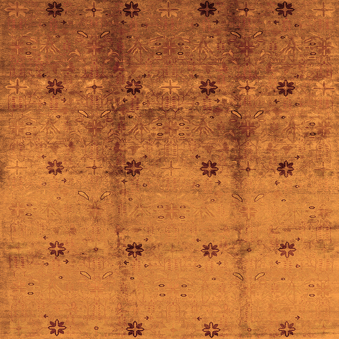 Square Machine Washable Oriental Orange Industrial Area Rugs, wshurb905org