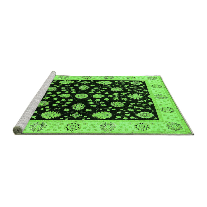 Sideview of Machine Washable Oriental Green Traditional Area Rugs, wshurb906grn